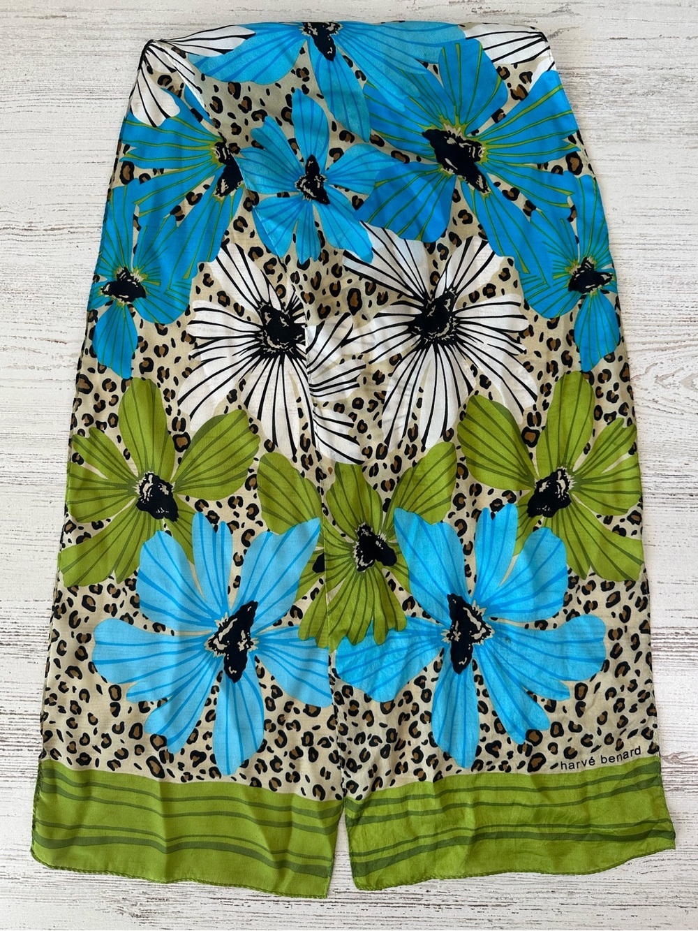 VINTAGE HARVÉ BENARD Leopard Print and Bold Floral Silk Scarf Coastal Grandma